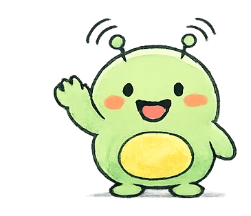 Cue, the BellyCue mascot, waving hello
